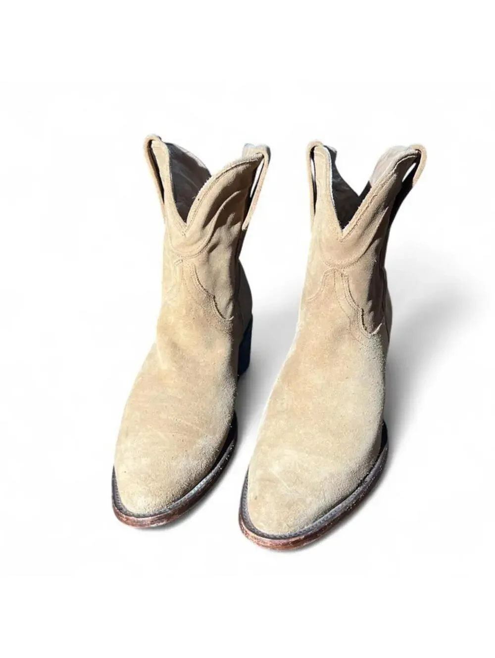 Tecovas  The Lucy Calfskin Cowgirl Booties Sand Suede